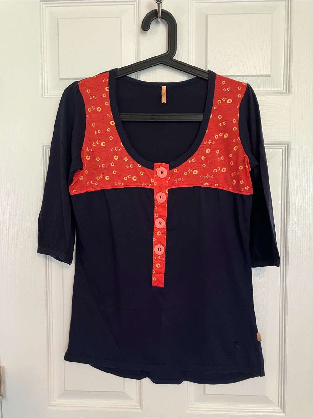 Navy Top with Pink Floral Yoke